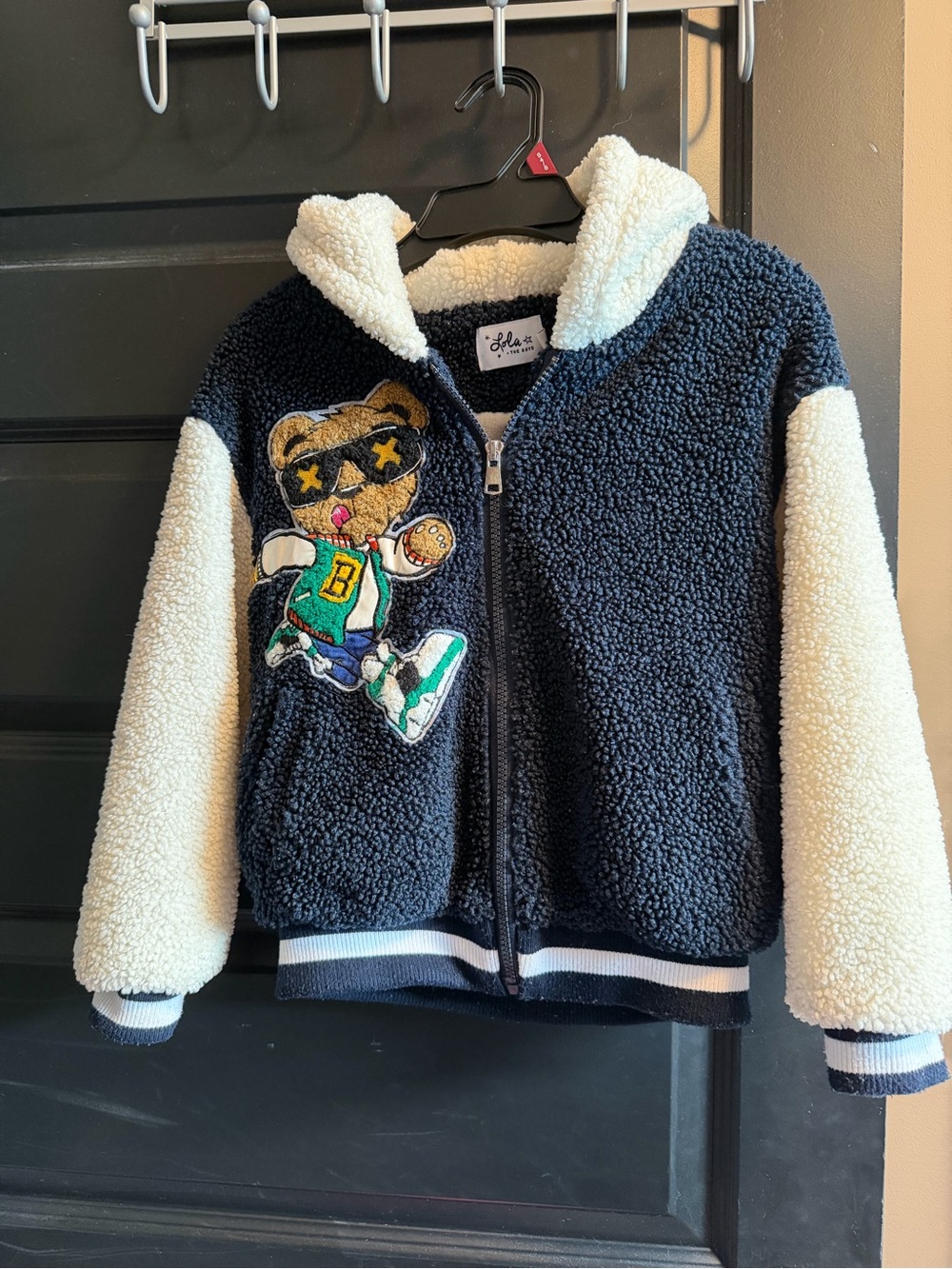Lola + The Boys bomber jacket Sherpa with Bear Patch boys 6